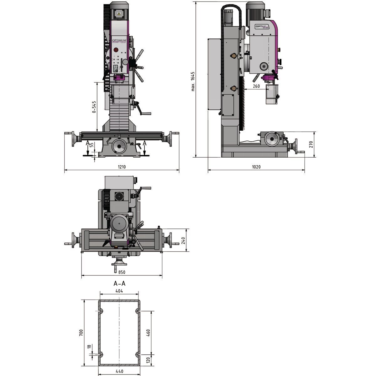 Bohr-Fräsmaschine Optimum OPTImill MH 50G