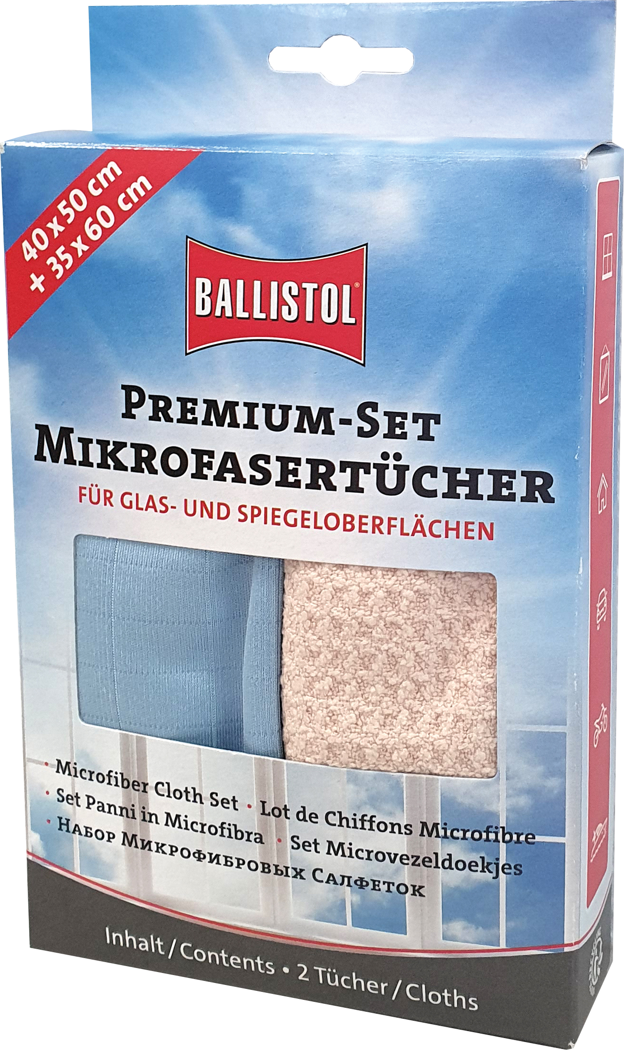 Microfasertuch Premium-Set m. Waffel-Mikrofasertuch 40x50cm u. Glas-Mikrofasertuch 35x60cm