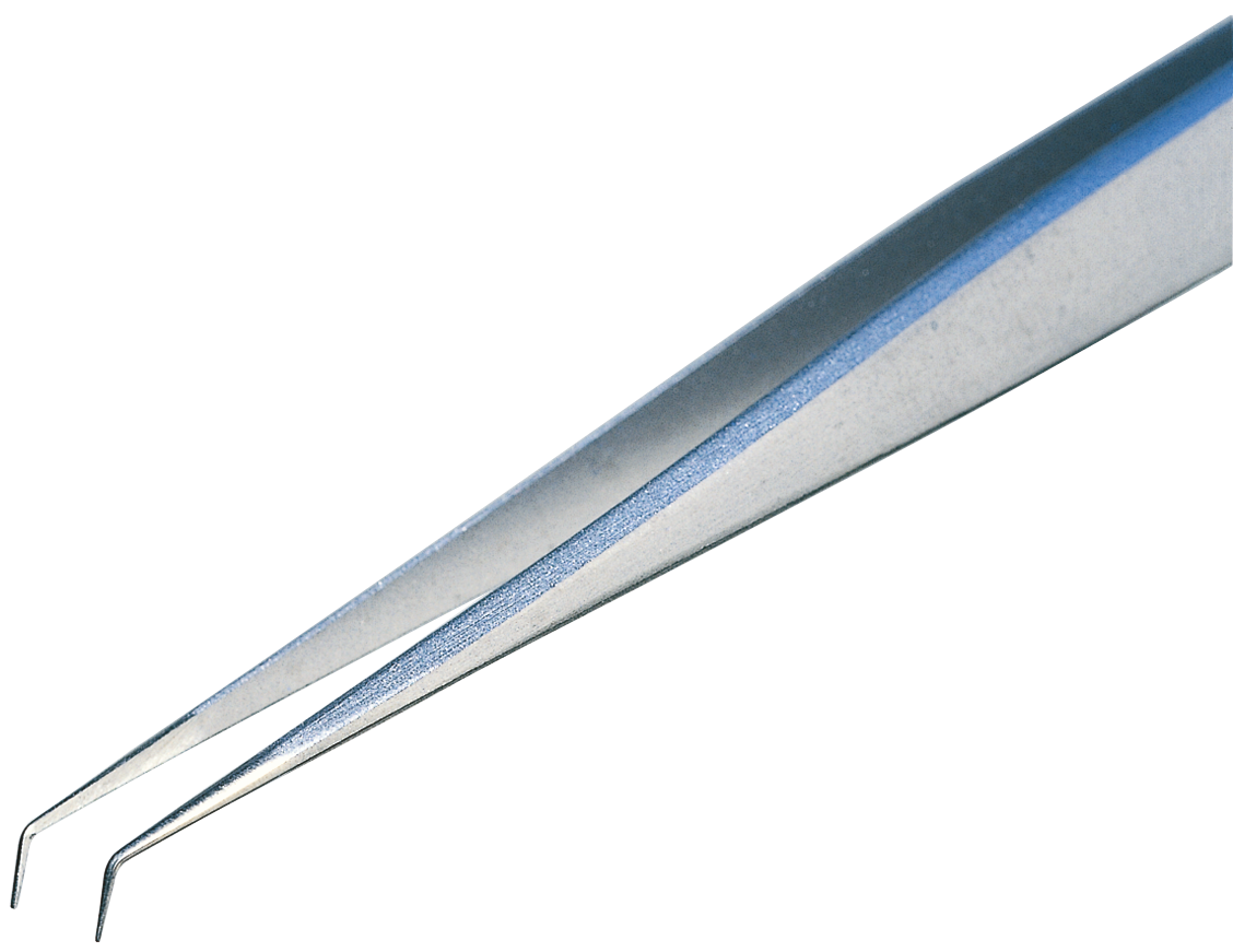 Pinzette L135mm mit sehr feinen abgewinkelten Spitzen und schlankem Griff Pinzette L135mm mit sehr feinen abgewinkelten Spitzen und schlankem Griff