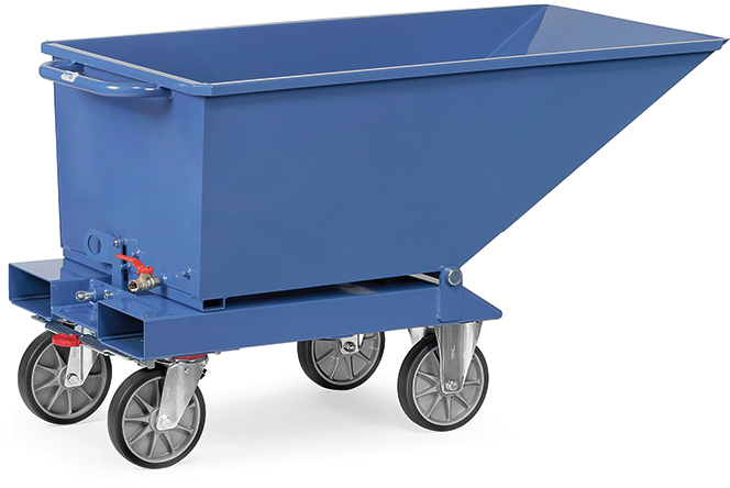 Muldenkipper mit Ablasshahn RAL5007 TPE-Bereifung Tragkraft 750kg L1359 x B713 x H780mm Muldenkipper mit Ablasshahn RAL5007 TPE-Bereifung Tragkraft 750kg L1359 x B713 x H780mm