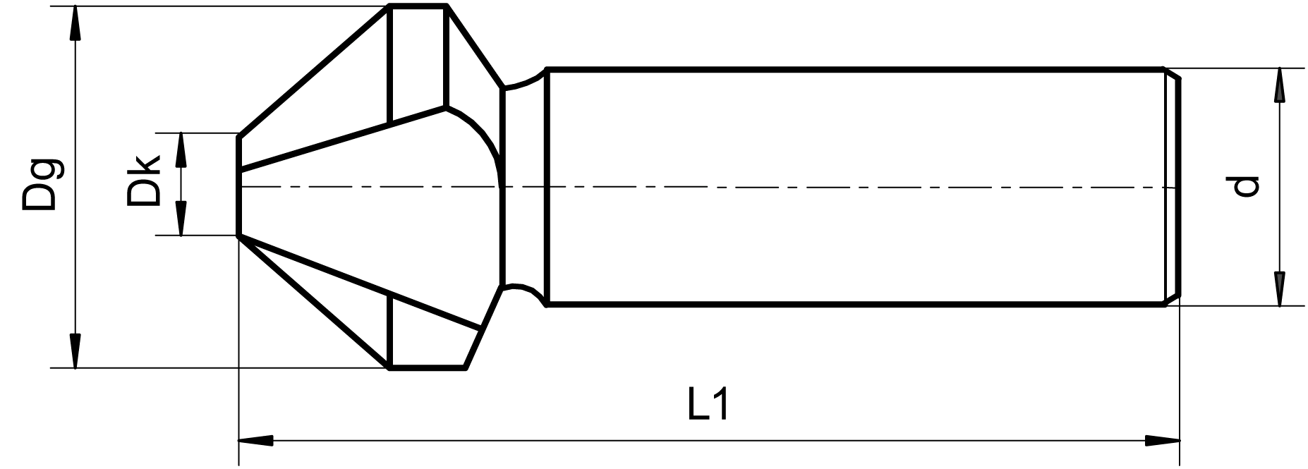 Kegelsenker 60° HSS L45mm Z3 DIN334-C D6,3/1,6mm