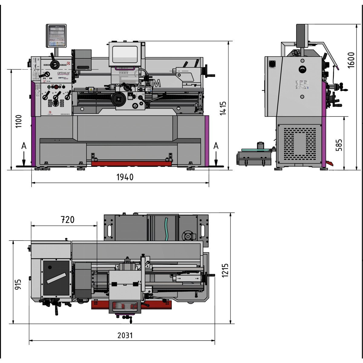 Leit- und Zugspindeldrehmaschine Optimum OPTIturn TH 4210V