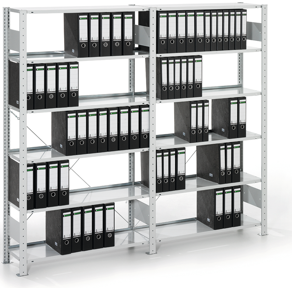 Steckregal Ordner einseitig Anbauregal COMPACT verzinkt 6 Fachböden 80kg H1850 x T300 x B1000mm Steckregal Ordner einseitig Anbauregal COMPACT verzinkt 6 Fachböden 80kg H1850 x T300 x B1000mm
