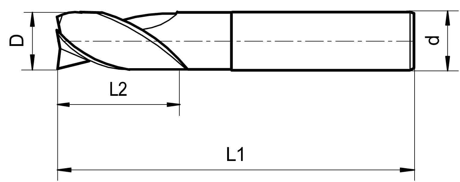 Schaftfräser HSS-Co8 D4mm Z3 Typ N DIN327/1835-B kurz