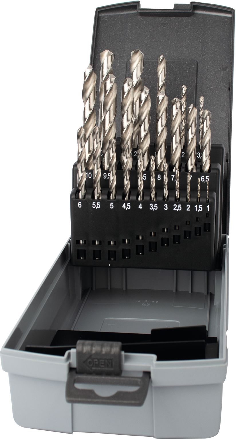 Spiralbohrer Satz HSS geschliffen Typ N 118° DIN338 Steigung 0,5mm 25-tlg. D1-13mm Spiralbohrer Satz HSS geschliffen Typ N 118° DIN338 Steigung 0,5mm 25-tlg. D1-13mm