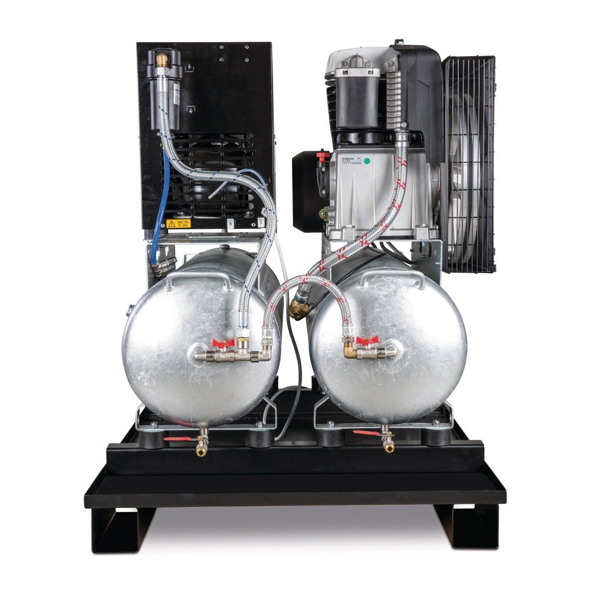 Stationärer Kolbenkompressor mit 2x 100 Liter-Druckluftbehältern und Kältetrockner Aircraft AIRPROFI DUO 853/2x100/10 K