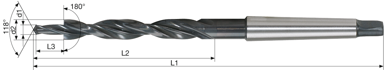 Mehrfasen-Stufenbohrer 180° MK Durchgangsloch Senkung mittel HSS D10/5,5mm Typ N DIN8376 M5