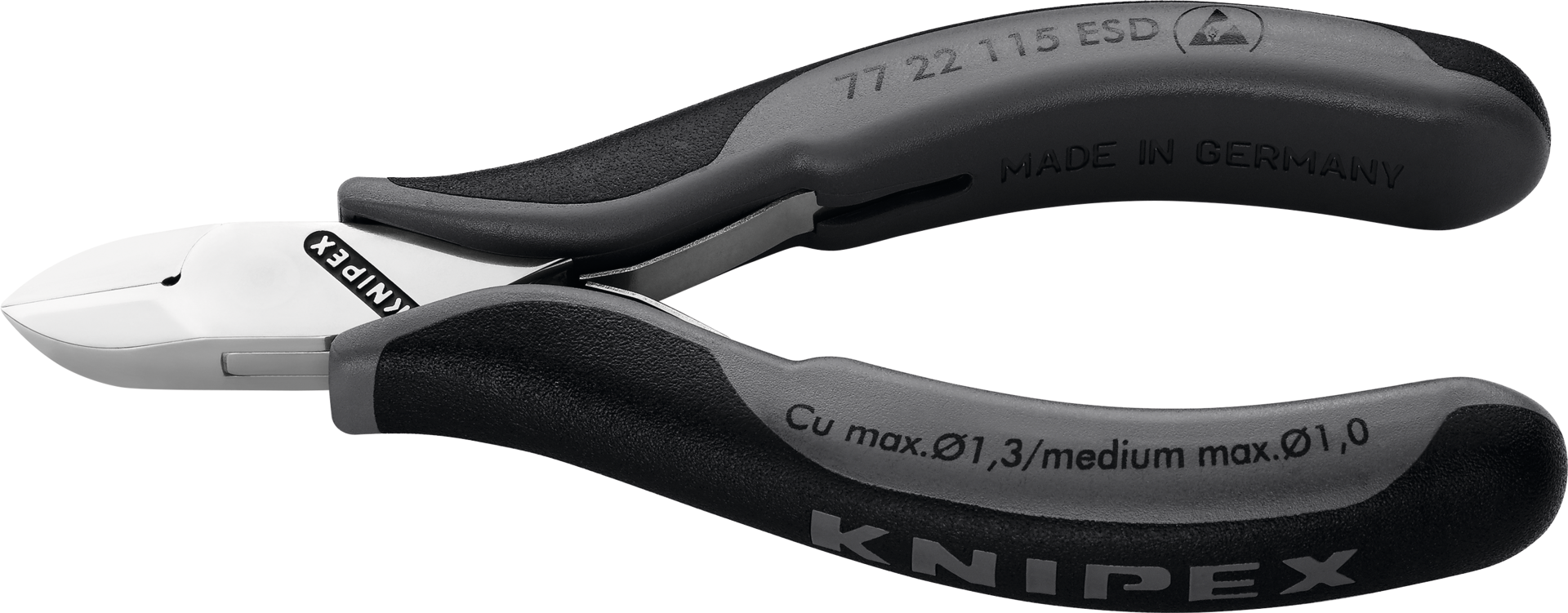 Knipex Seitenschneider Elektronik ESD DIN 9654 L 115 mm runder Kopf ohne Facette