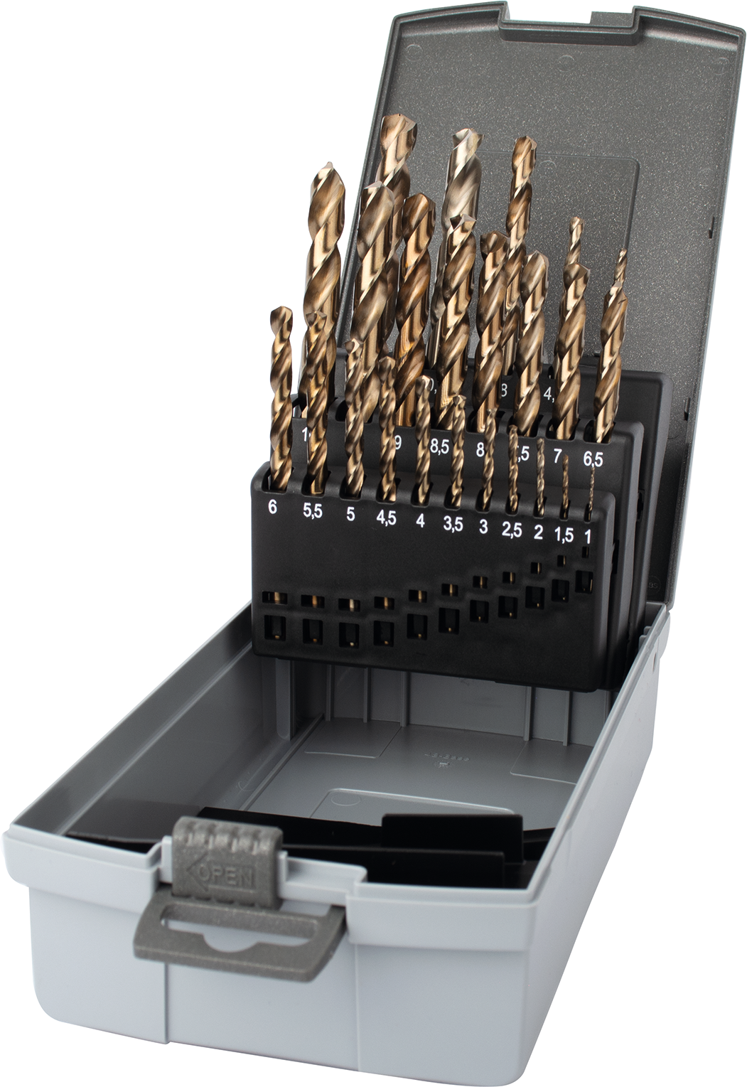 Spiralbohrer Satz HSSE VA Typ N 135° DIN338 Steigung 0,5mm 25-tlg. D1-13mm Spiralbohrer Satz HSSE VA Typ N 135° DIN338 Steigung 0,5mm 25-tlg. D1-13mm