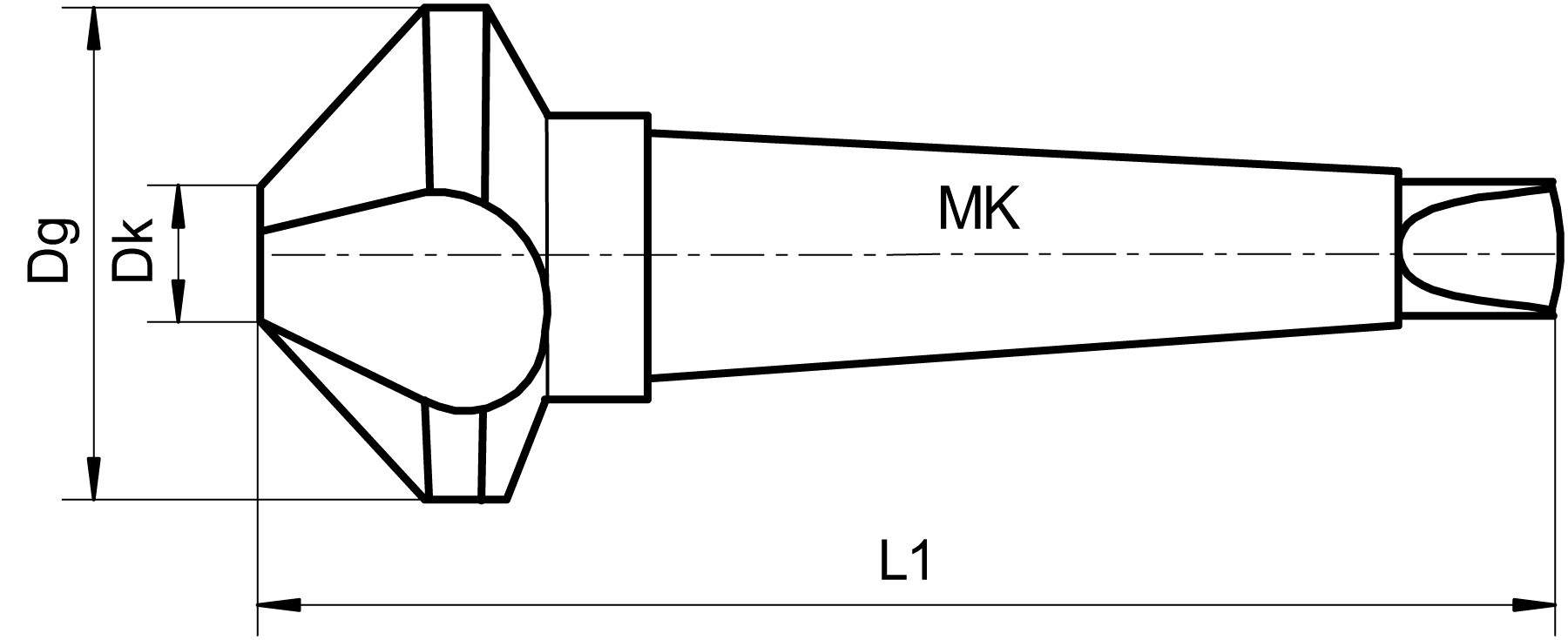 Kegelsenker 60° HSS L90mm MK1 Z3 DIN335-D D16/4mm
