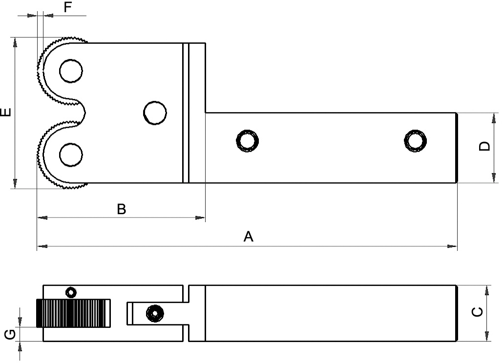 Rändelhalter H12xB12xL106mm 3-15mm für Rändelrad 10x4x4mm