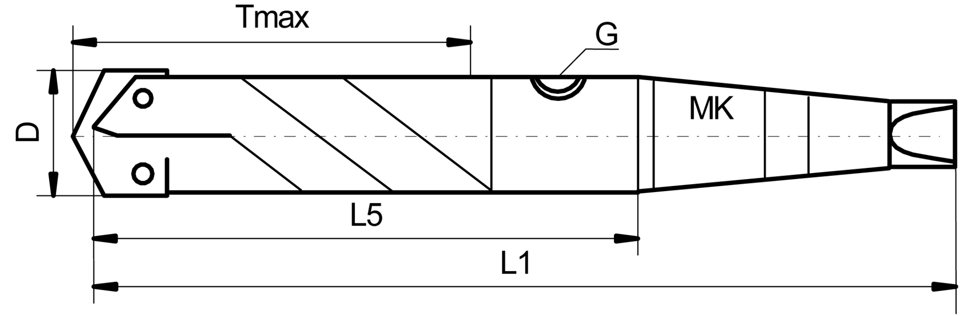 TA-Bohrsytem Halter mit Morsekegelschaft D11,5-12,8mm IK NL111mm SL130,9mm GL239,7mm spiralig