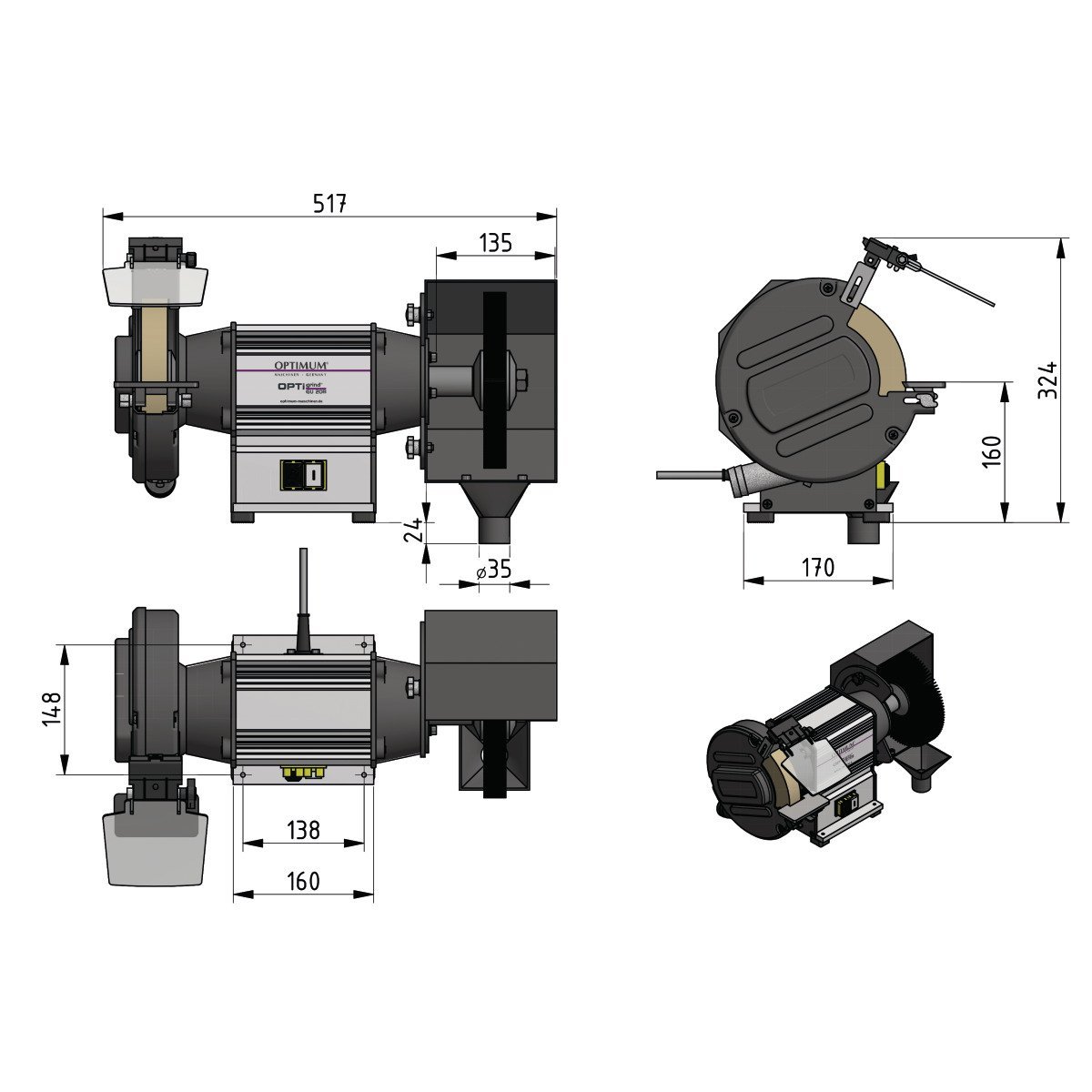 Kombischleifmaschine Optimum OPTIgrind GU 20B (230V)
