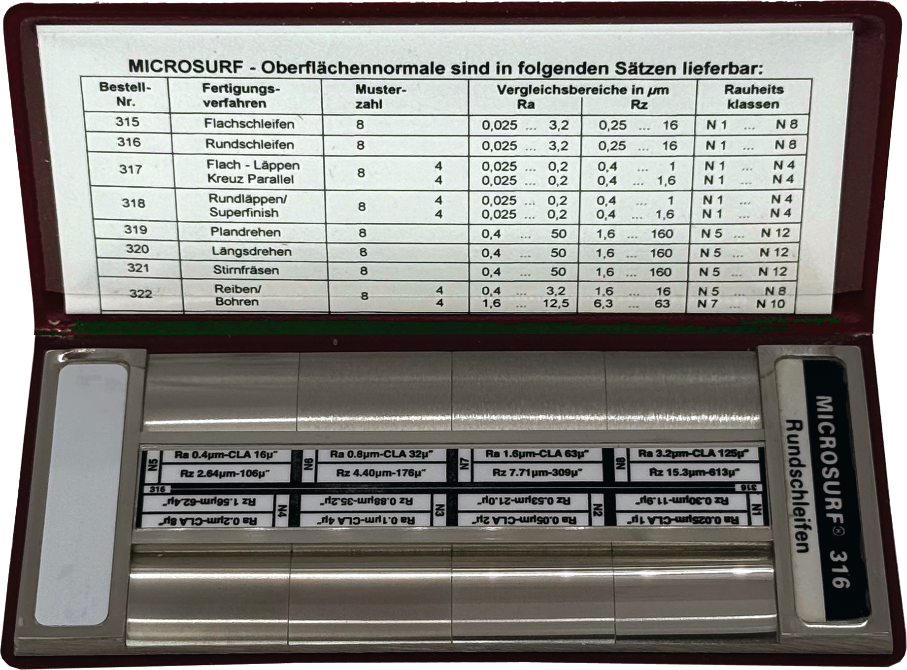 Vergleichsnormal Oberflächenrauheiten Ra 0,05-12,5µm Rz 0,55-50µm N1-N12 6 Fertigungsverfahren