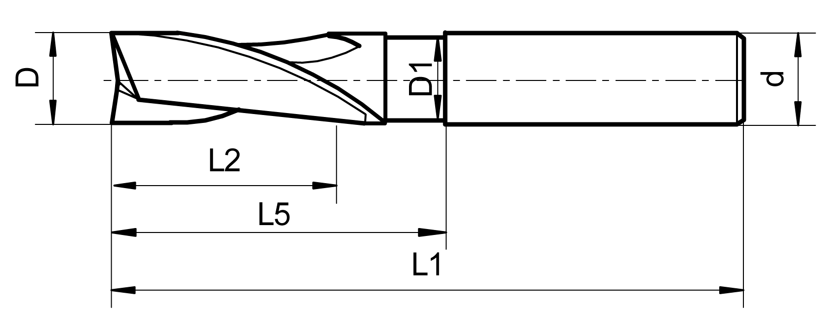 Schaftfräser HDS TiAlN Z2 Typ N 30° DIN327/1835-B kurz D16mm
