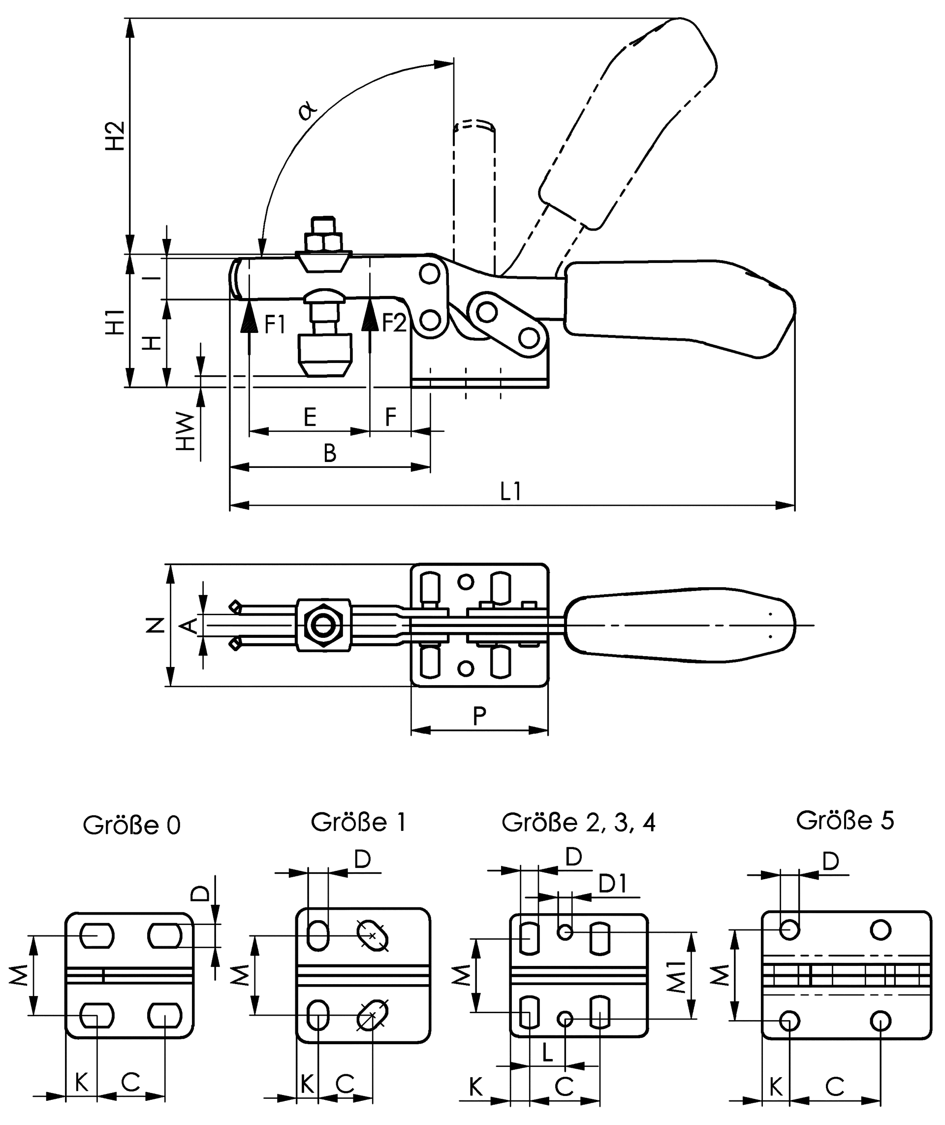 Waagerechtspanner waagerechter Fuß H75mm L281mm Gr. 4