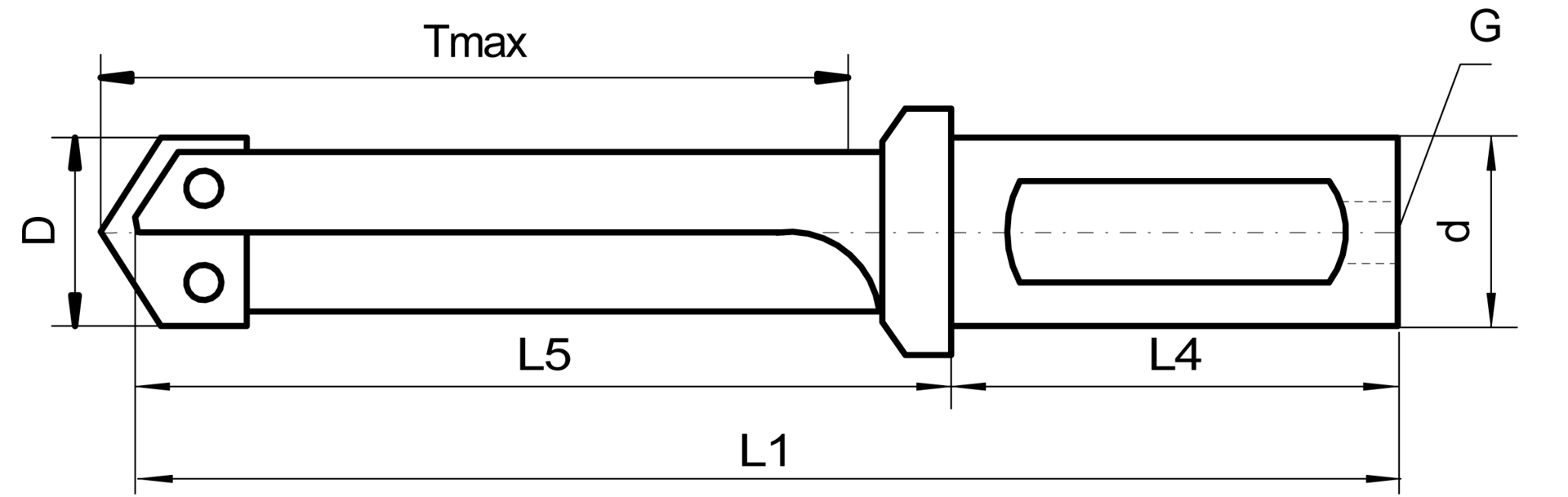 TA-Bohrsytem Halter mit Zylinderschaft D11,5-12,8mm IK NL19,1mm SL45,6mm GL87,5mm gerade