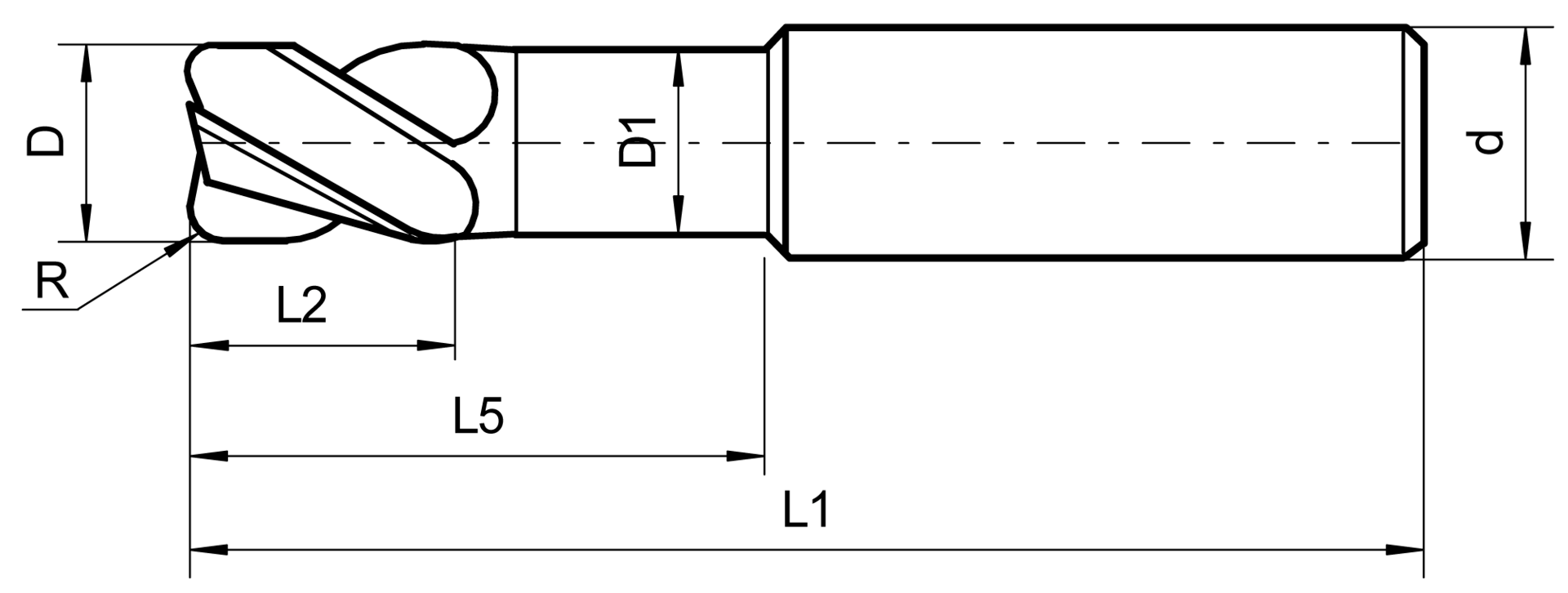 Kopierfräser Eckenradius VHM TiAlN Z4 HSC Typ H WN/DIN6535-HA D5X1mm