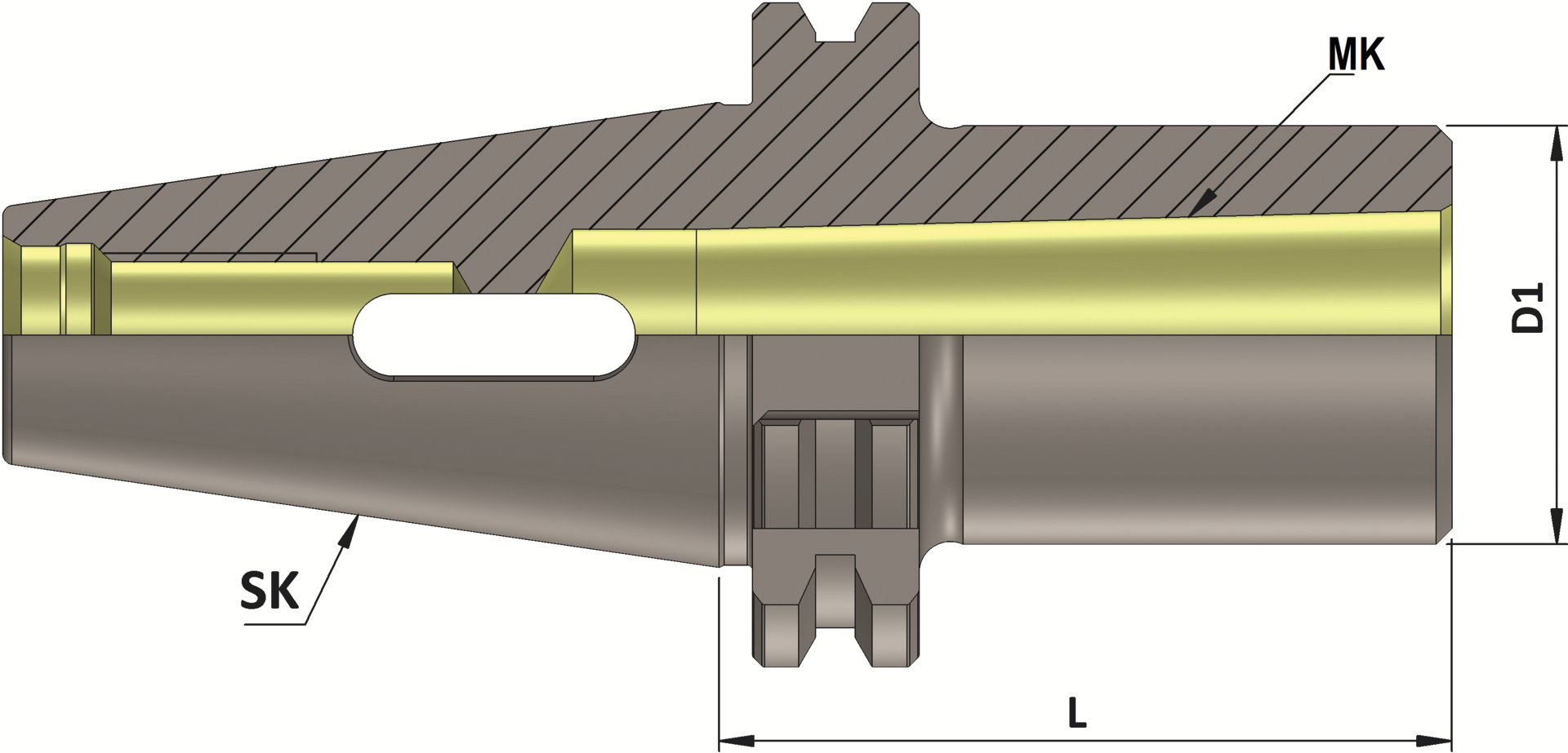 Zwischenhülse mit Austreiblappen SK40 L25mm DIN69871 Form AD MKxD 1X50mm