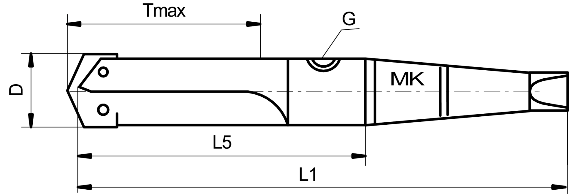 TA-Bohrsytem Halter mit Morsekegelschaft D11,5-12,8mm IK NL111mm SL130,9mm GL239,7mm spiralig