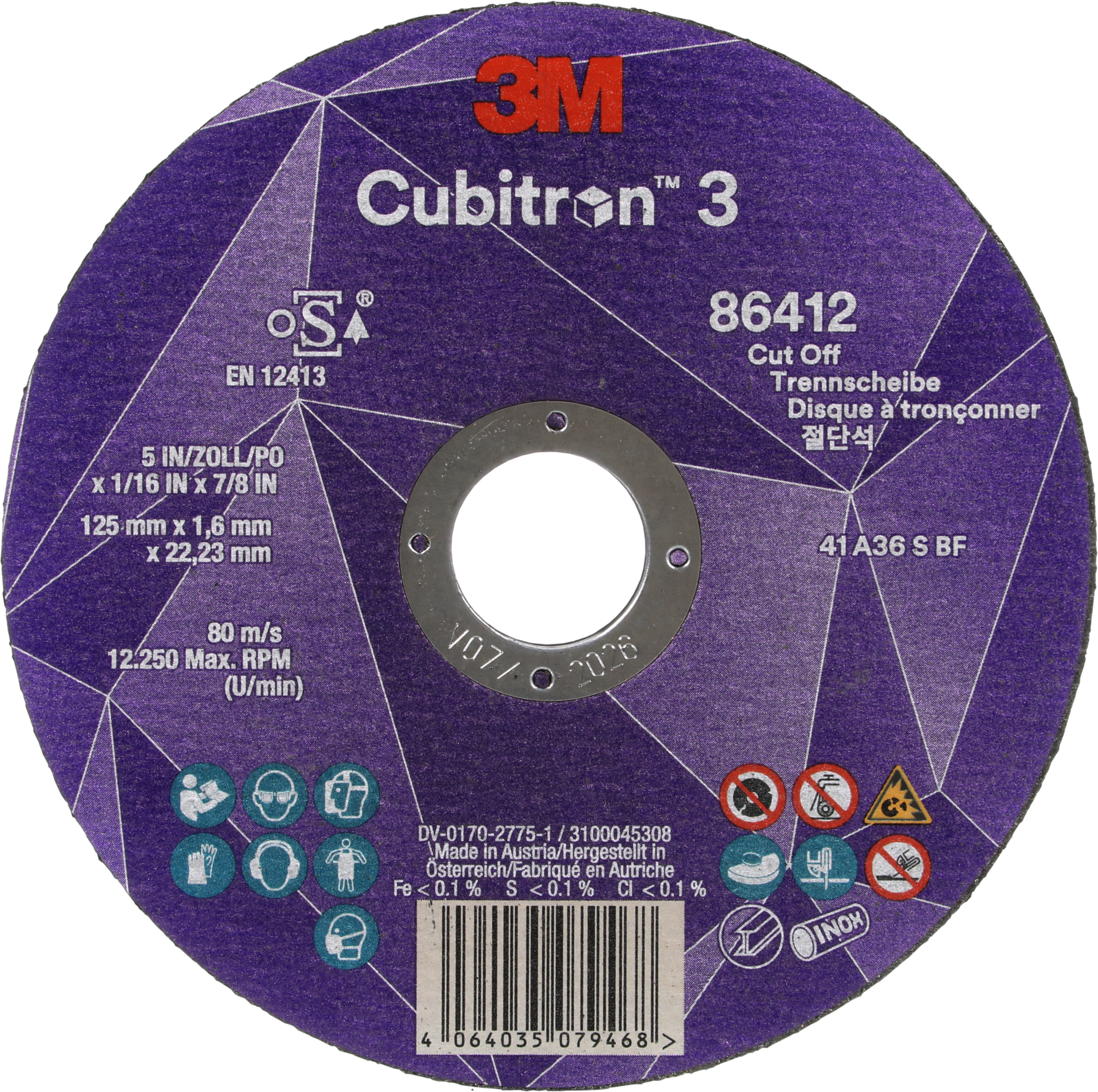 Trennscheibe Cubitron™ III Stahl/VA/NE gerade D115mm B1,6mm Bohrung 22,23mm