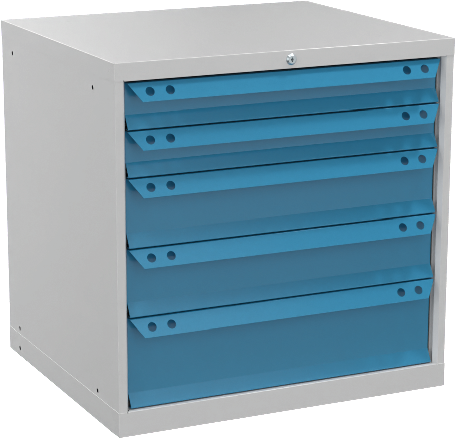 Schubladenschrank Höhe 800mm mit 5 Schubladen 80kg RAL7035/5012 T695 x B605mm
