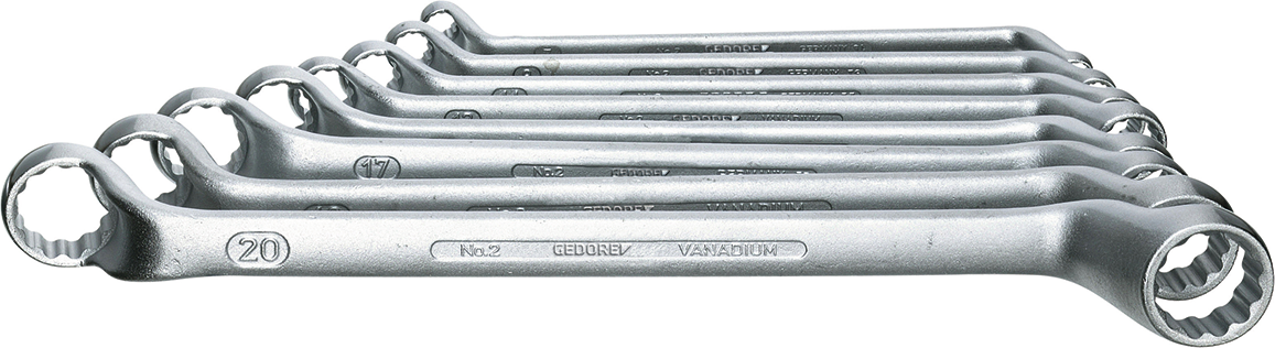 Doppelringschlüssel tief gekröpft DIN838 Satz 8-teilig SW6-22mm Doppelringschlüssel tief gekröpft DIN838 Satz 8-teilig SW6-22mm