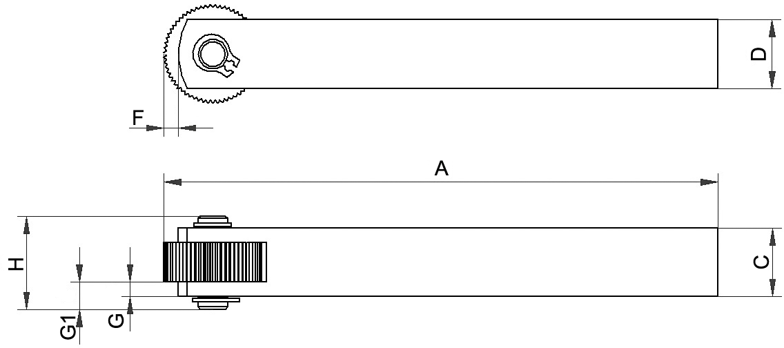 Rändelhalter H14xB14xL112mm 8-200mm für Rändelrad 20x8x6mm