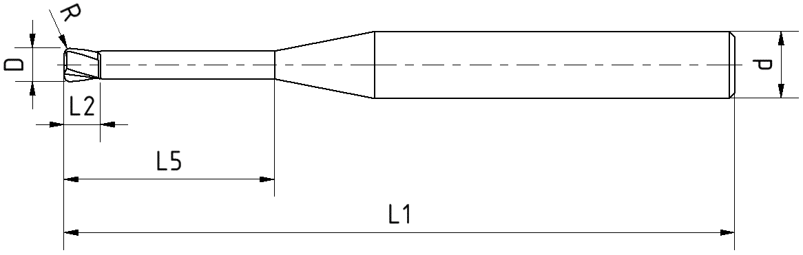 Schaftfräser Eckenradius VHM TiAlN Z2 4G 30° Typ N WN/DIN6535-HA D1mm NL3mm