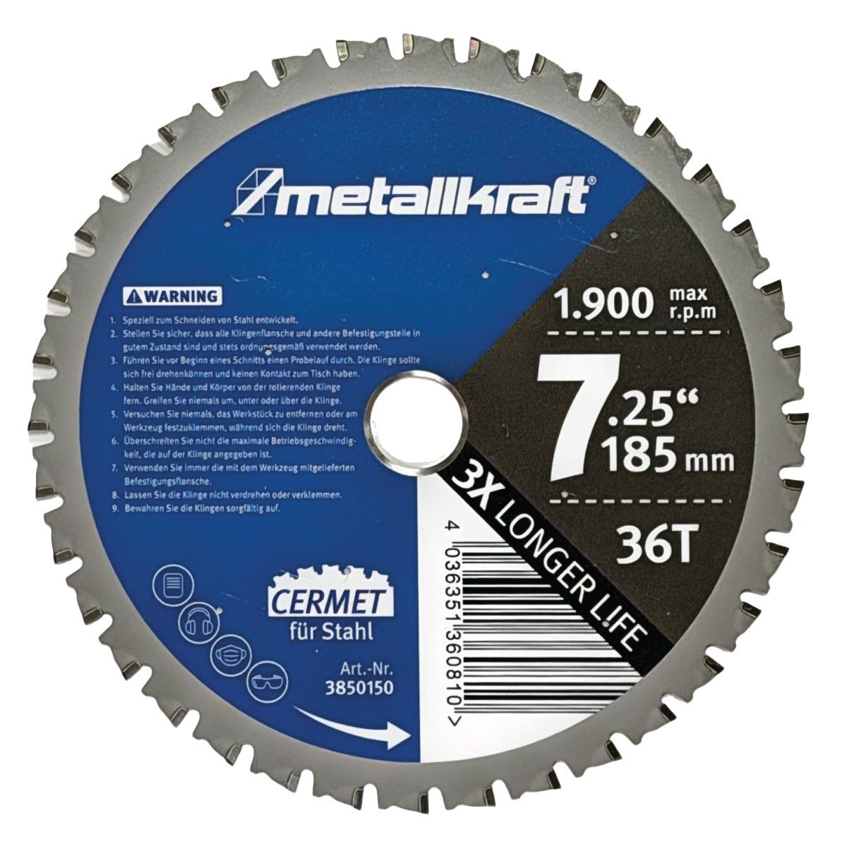 Sägeblatt für Stahl Metallkraft Ø 185 x 1,8/1,4 x 22 mm Z36