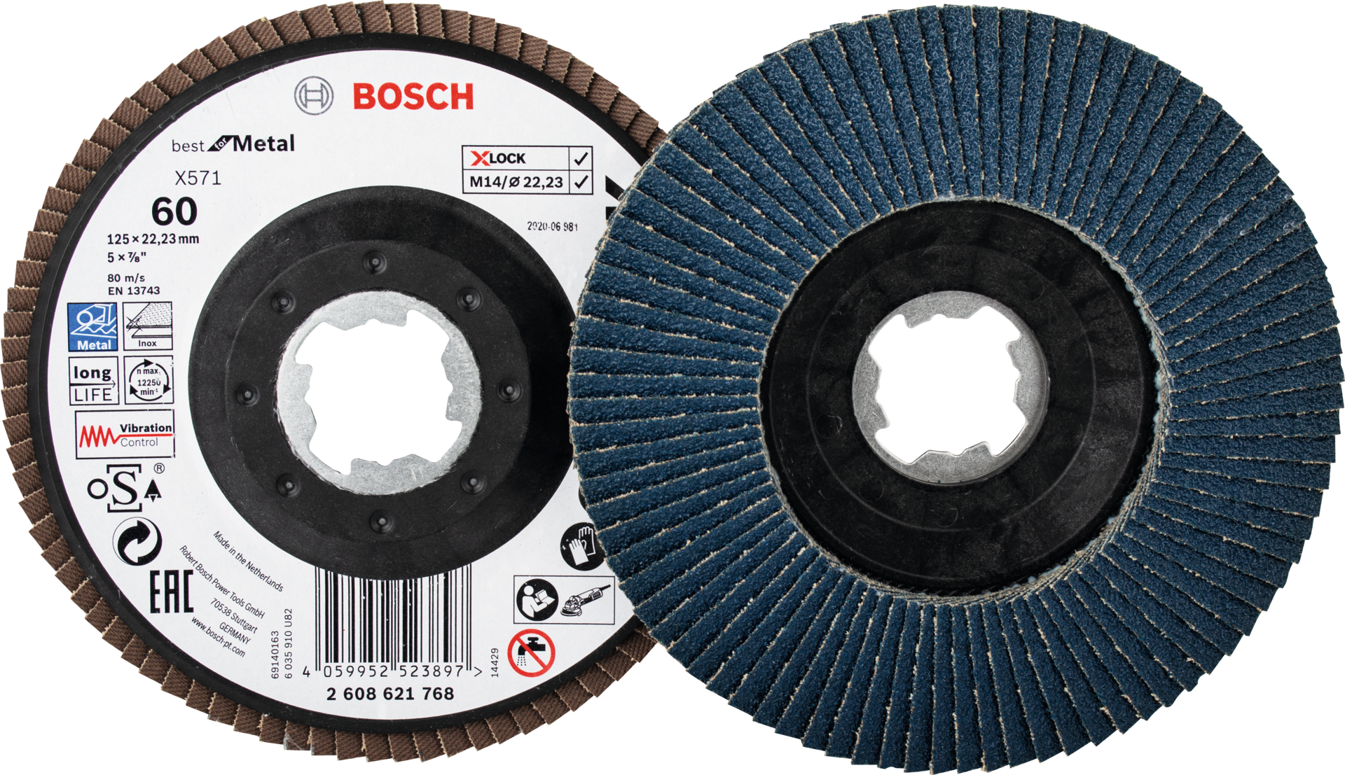 Fächerschleifscheibe Stahl/VA X-Lock gekröpft D125mm K80