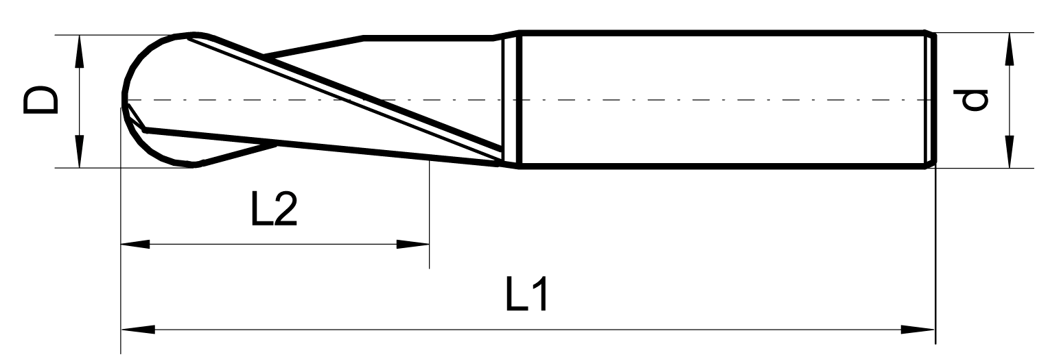 Vollradiuskopierfräser HSSE-Co8 D10mm Z2 Typ N WN DIN1835-B