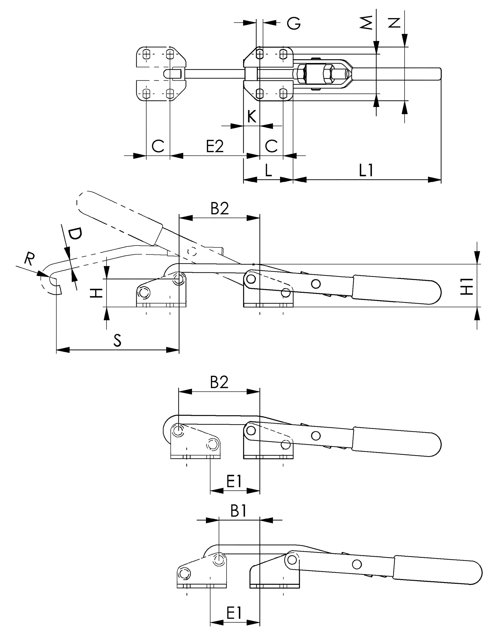 Verschlussspanner waagerechter Fuß H33mm L130mm Gr. 1