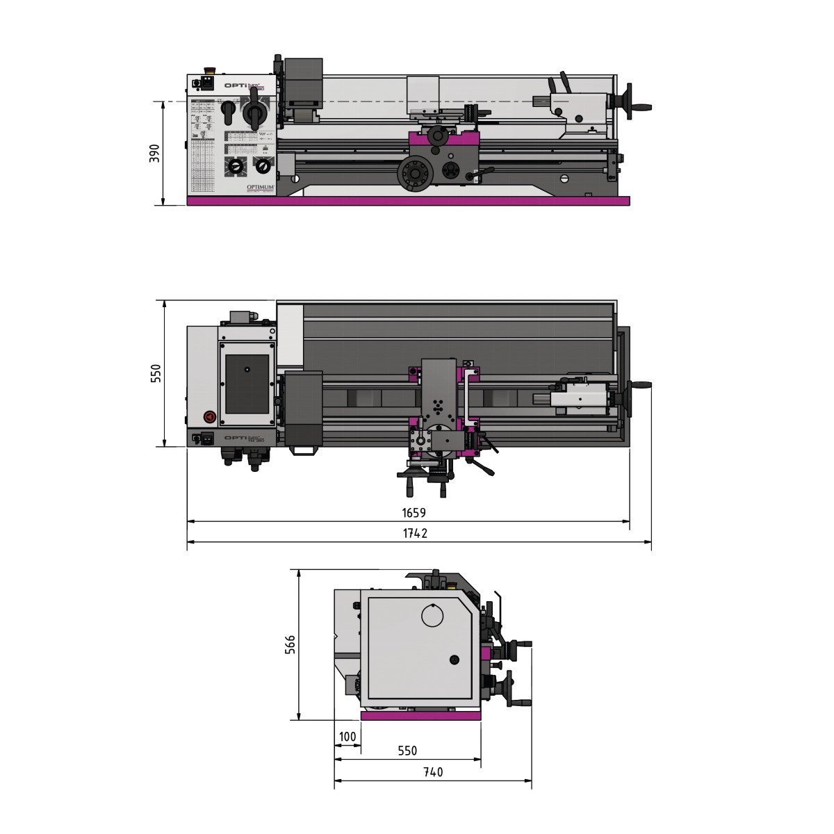 Leit- und Zugspindeldrehmaschine Optimum OPTIturn TM 3110