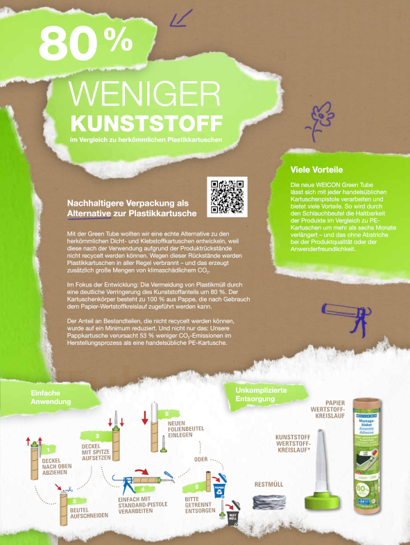 Montagekleber Flex 310 M® Kristall transparent 280ml Green Tube Kartusche
