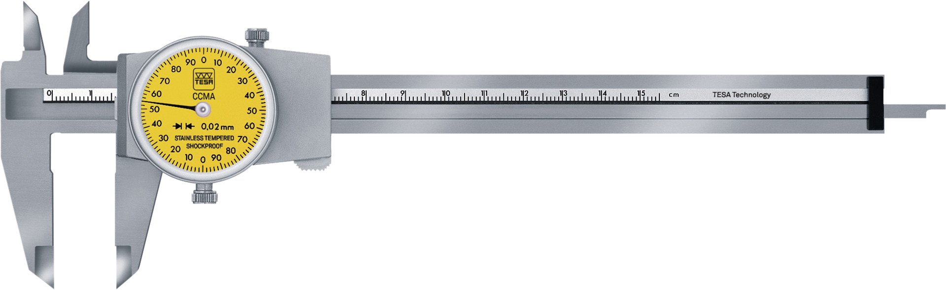 Uhrenmessschieber TESA CCMA-M MB150mm Abl. 0,02mm DIN862AR Zeigerumdr. 2mm mit Tesa-Prüfb.