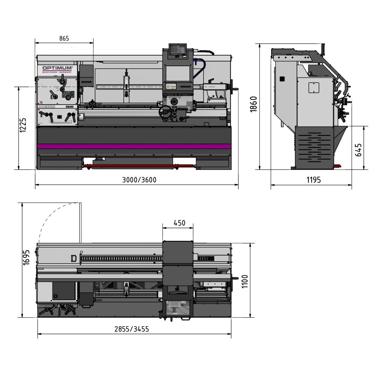 Präzisions-Leit- und Zugspindeldrehmaschine Optimum OPTIturn TX 6222 - DPA 32