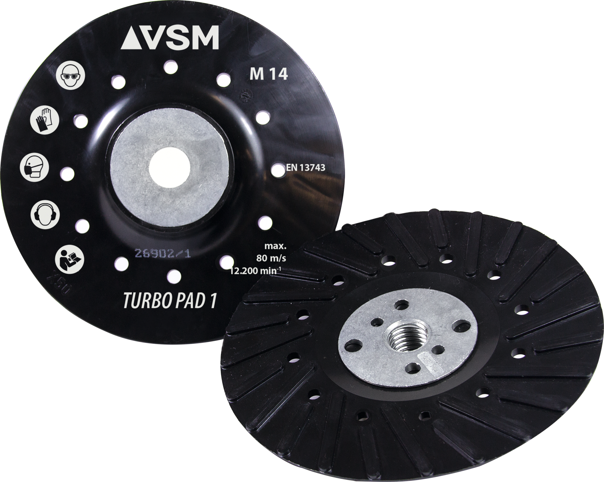 Stützteller Fiberscheiben hart Turbo Pad 1 mit Gewindeflansch und Kühlrippen M14 D125mm Stützteller Fiberscheiben hart Turbo Pad 1 mit Gewindeflansch und Kühlrippen M14 D125mm
