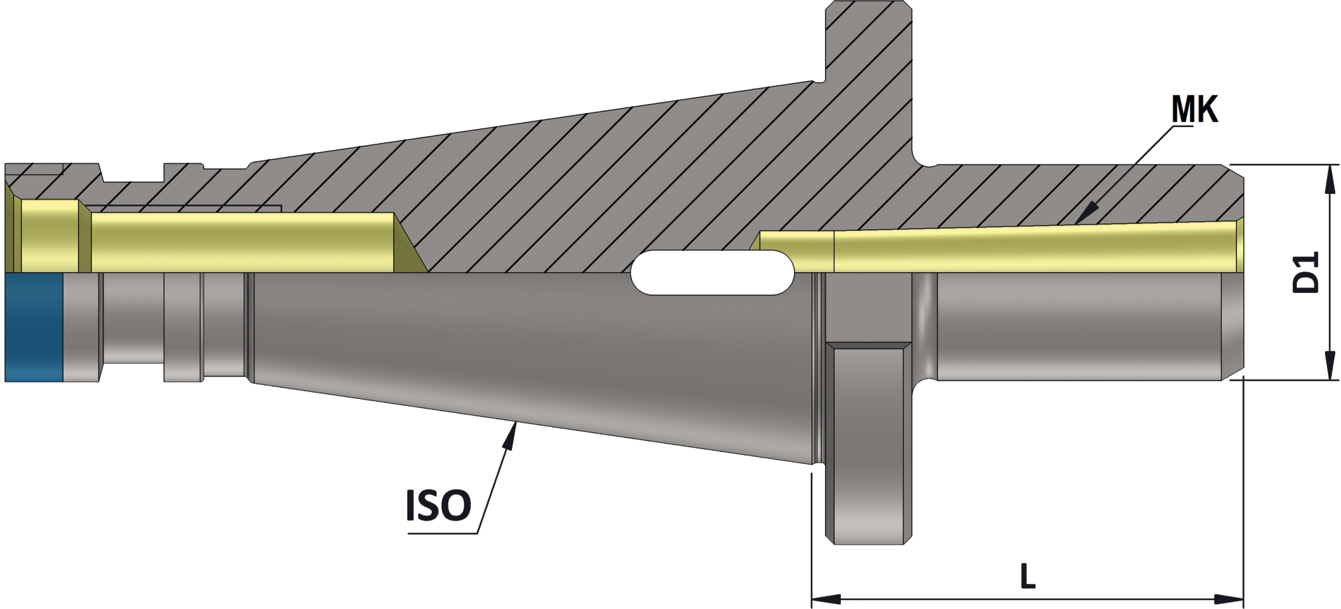 Zwischenhülse DIN2080 MK1 mit Austreiblappen SK40 D25mm L50mm