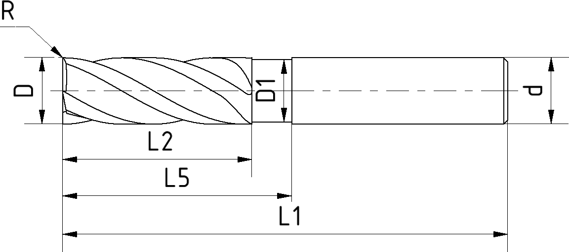 Schaftfräser Eckenradius VHM Spektral Z3 HPC/HSC Typ Alu WN/DIN6535-HB D12mm