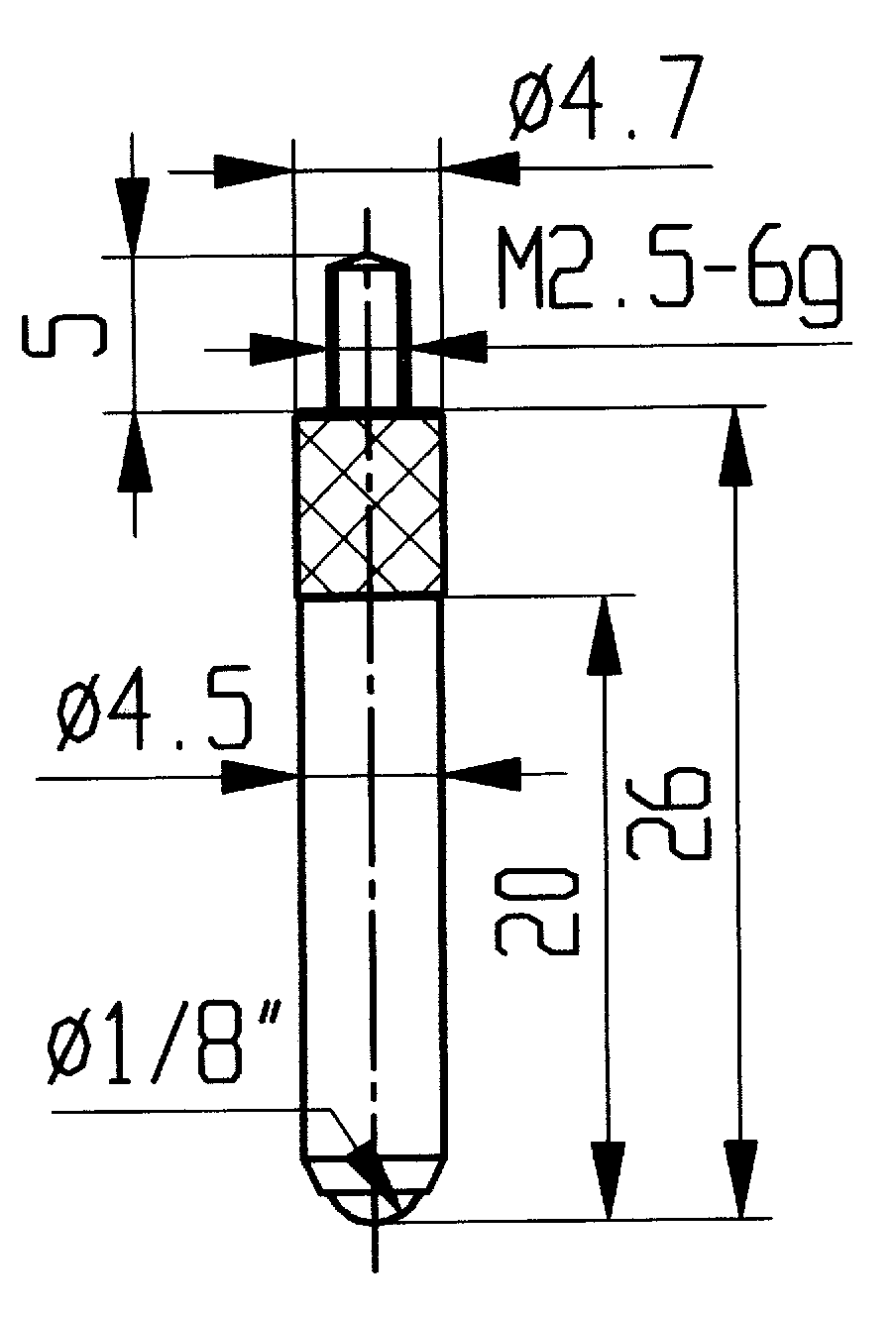 Messtastereinsatz Rubin M2,5 Kugel D1/8" L16mm