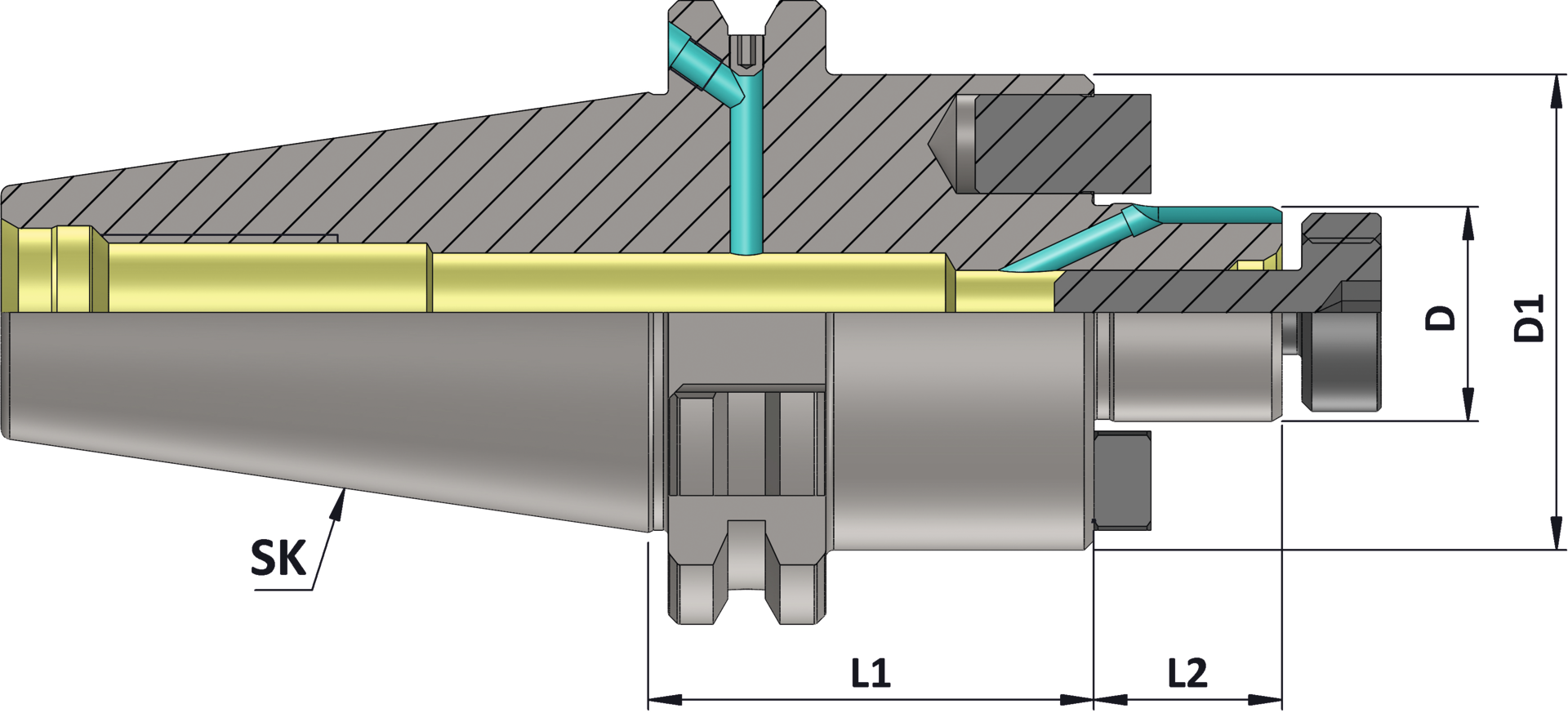 Aufsteckfräserdorn Fräser mit Quernut SK40 CoolTool mit IK DIN69871 Form AD/B D22mm L100mm