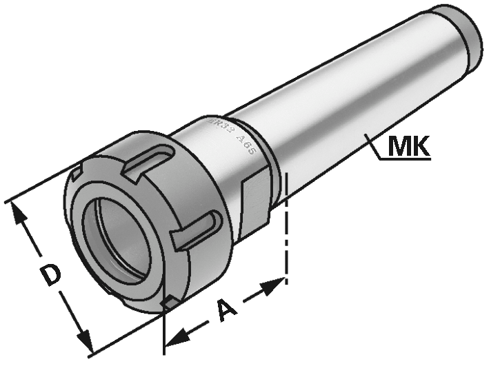 Spannzangenfutter mit MK2 und Anzugsgewinde L45mm Sb1-10mm DIN6499 DIN228 ER16