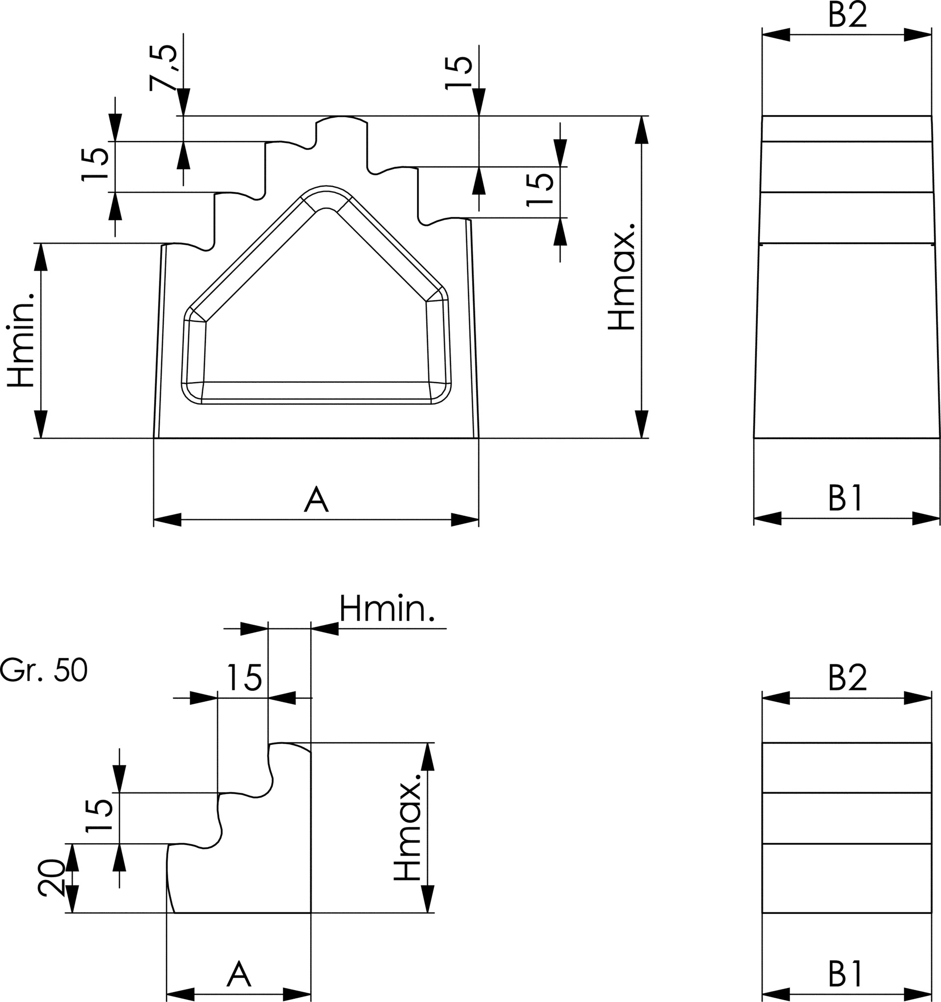Treppenbock Auflage 50mm H237,5-275mm DIN6318 Gr. 275