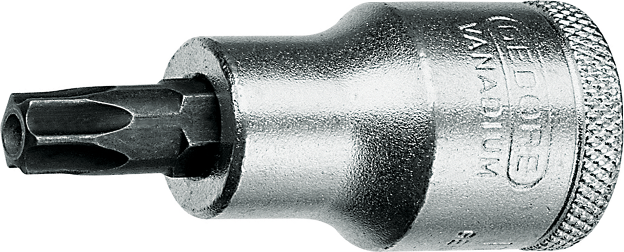 Bitstecknuss 1/2" TORX® mit Stirnlochbohrung L55mm T30 Bitstecknuss 1/2" TORX® mit Stirnlochbohrung L55mm T30