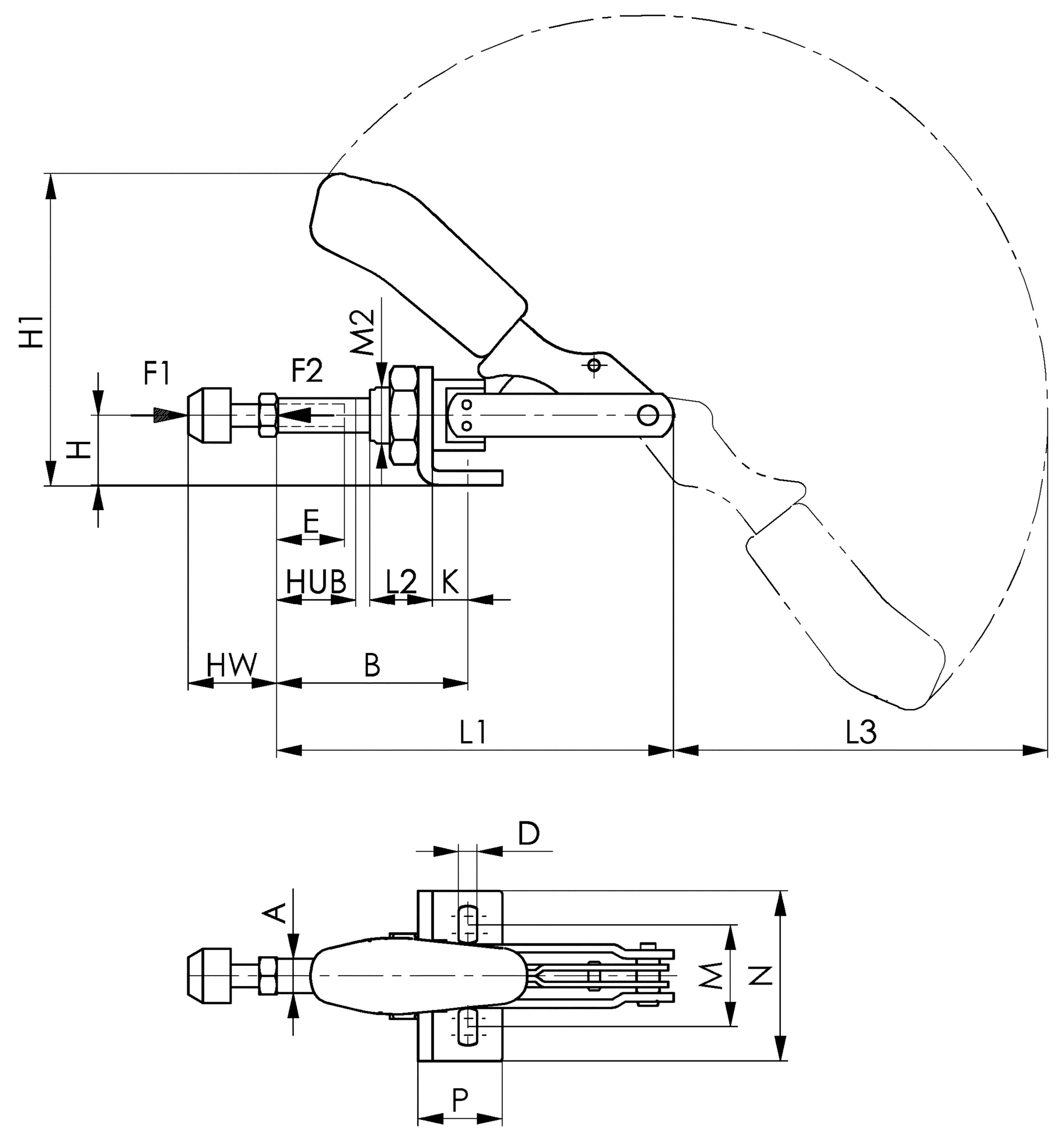 Schubstangenspanner Winkelfuß klein H47mm L66mm Gr. 0
