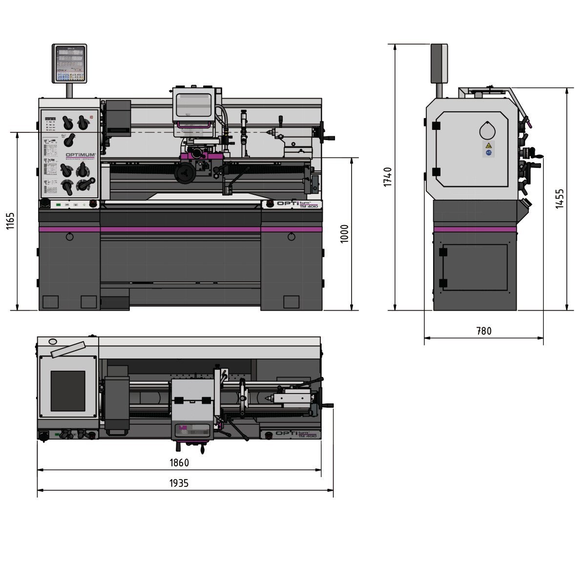 Leit- und Zugspindeldrehmaschine Optimum OPTIturn TM 4010
