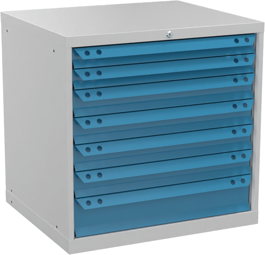 Schubladenschrank Höhe 800mm mit 7 Schubladen 80kg RAL7035/5012 T695 x B605mm