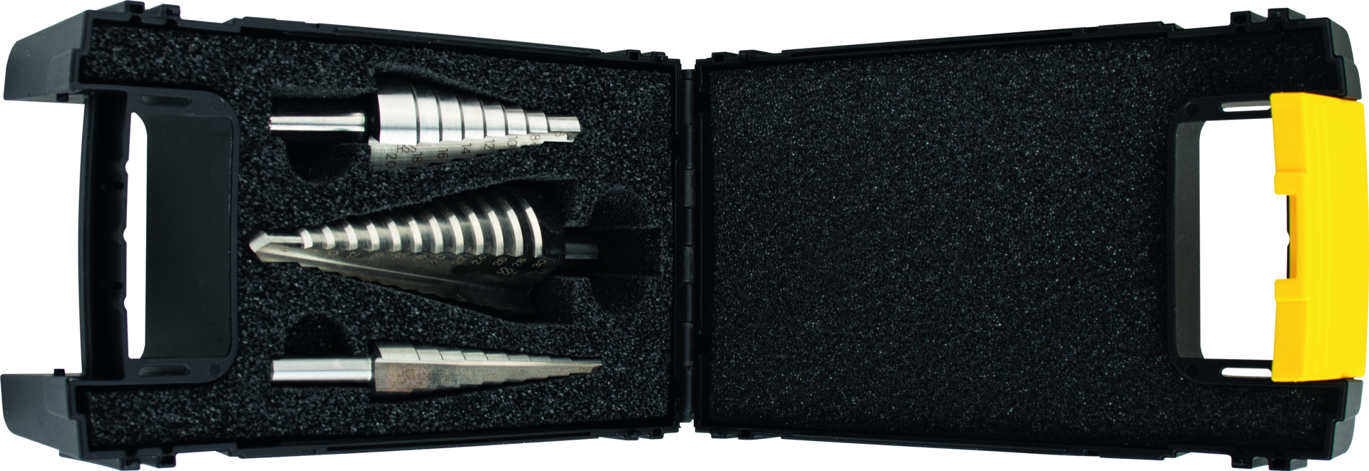 Universal-Stufenbohrer Satz HSS geradegenutet 3-tlg. Z2 in Eyltool-Stahlblechkassette D4-30mm Universal-Stufenbohrer Satz HSS geradegenutet 3-tlg. Z2 in Eyltool-Stahlblechkassette D4-30mm