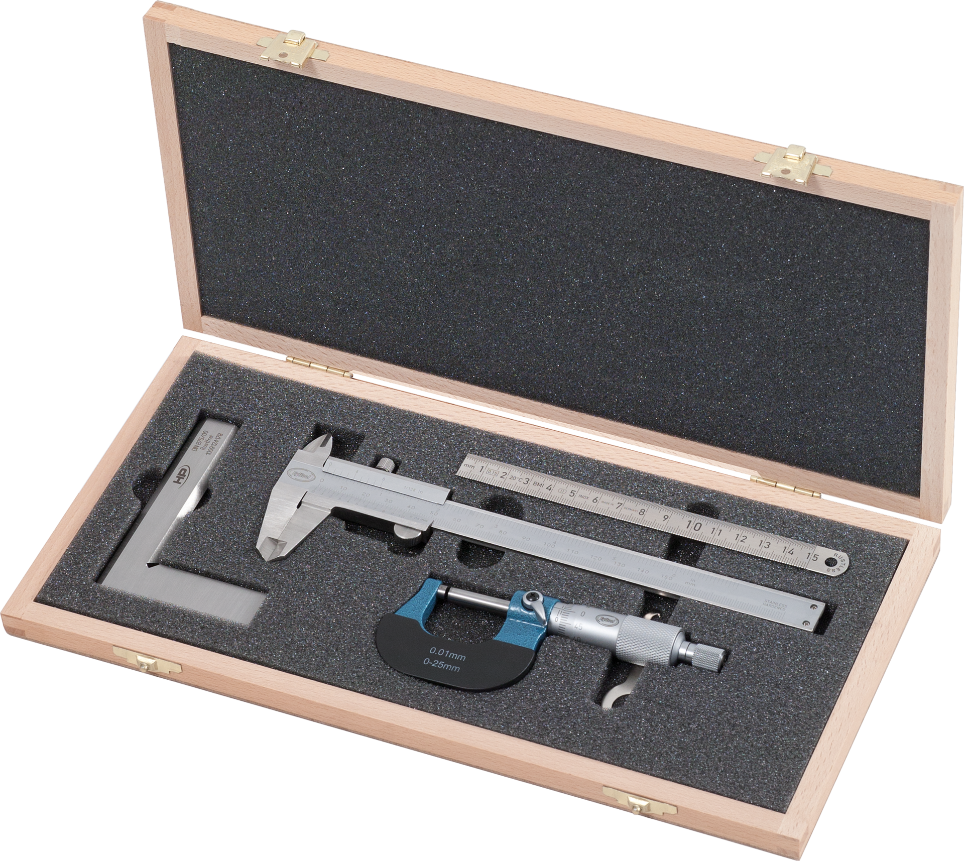 Messzeug Sortiment 4-tlg. im Holzetui Messzeug Sortiment 4-tlg. im Holzetui